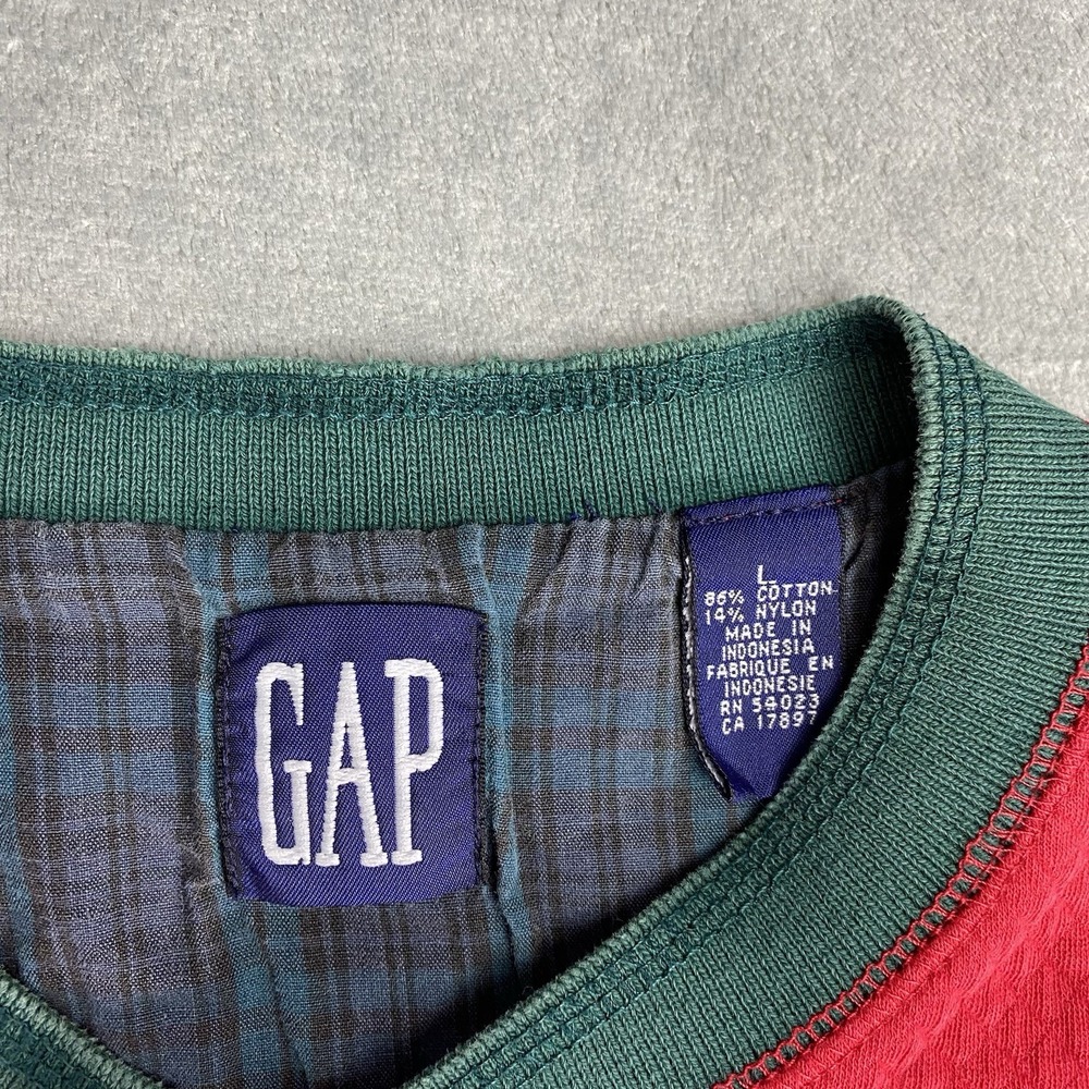 Vtg Gap Shirt Mens Sz L Red Colorblock Henley Quilted Whistler Lodge Patch 90s - Picture 9 of 16